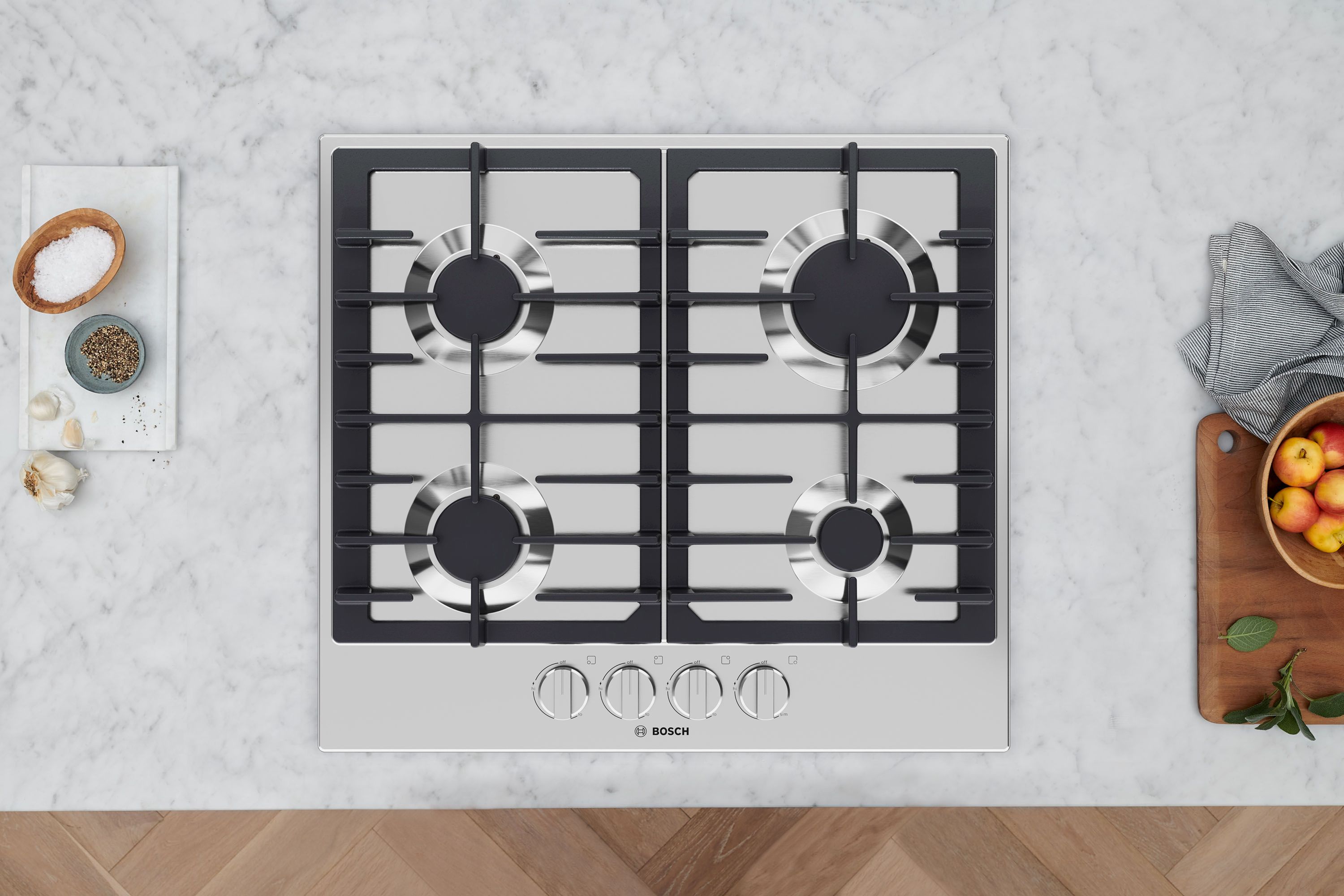 Bosch 300 Series 24-in 4 burners Stainless steel Gas Cooktop