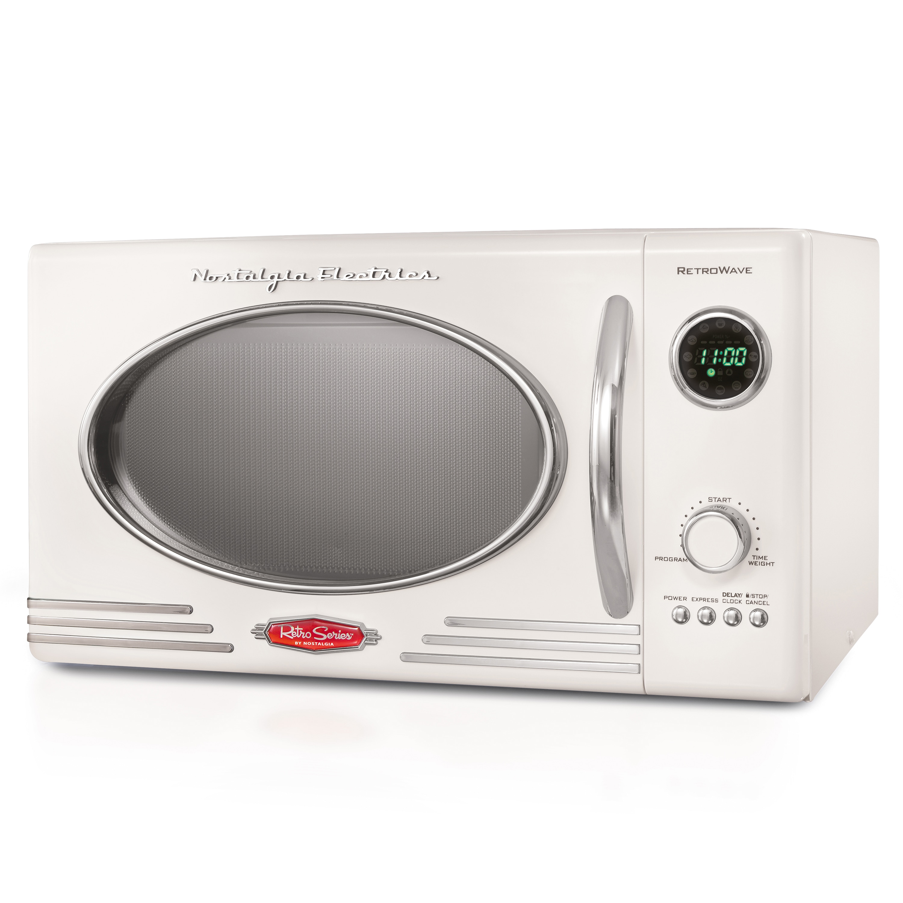 Nostalgia 0 9 cu ft 800 Watt Countertop Microwave Ivory