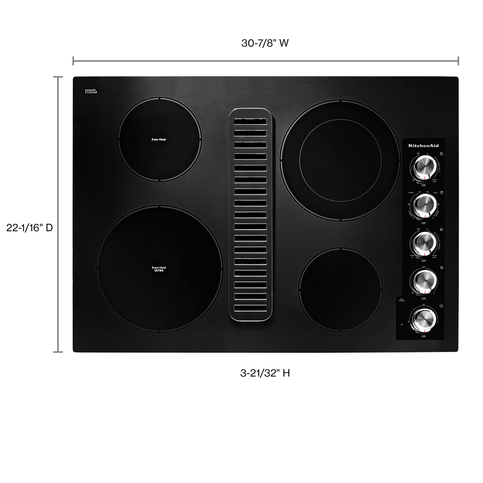 KitchenAid 36-in 5 burners Smooth Surface (Radiant) Black Electric Cooktop with Downdraft Exhaust