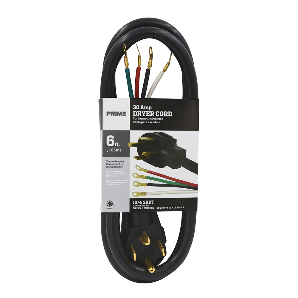 PRIME 6-ft 30 -Amp 4 -Prong Black Dryer Appliance Power Cord