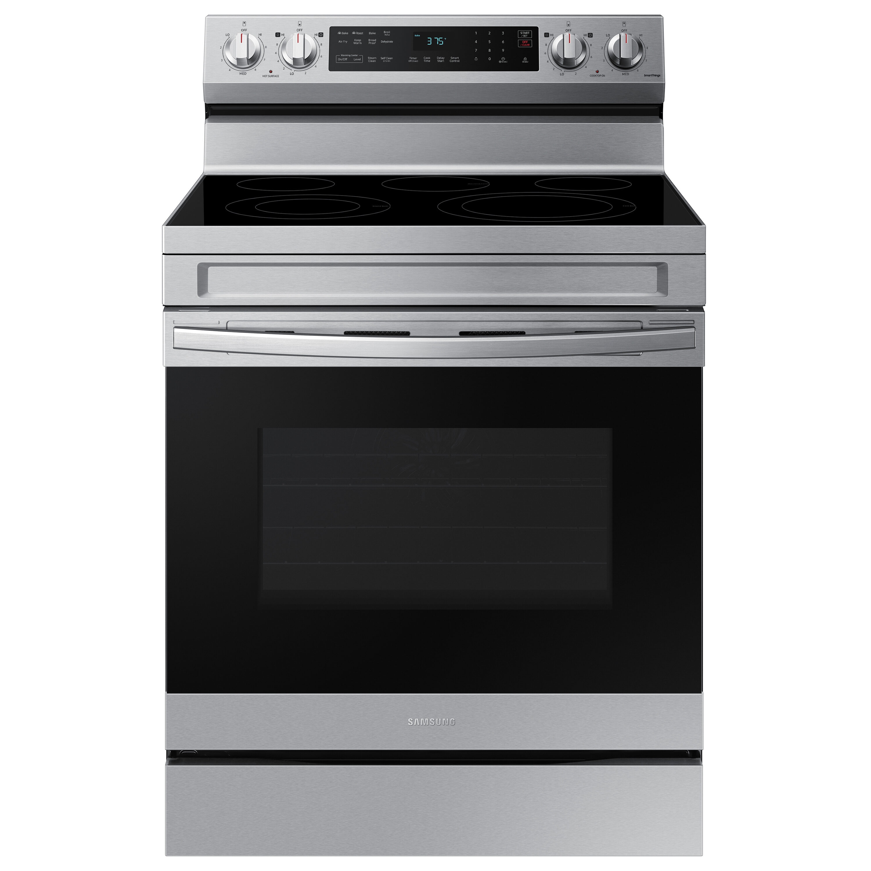 Samsung 30-in Glass Top 5 burners 6.3-cu ft Air Fry Convection Oven Freestanding Electric Range ( Fingerprint Resistant Stainless Steel )