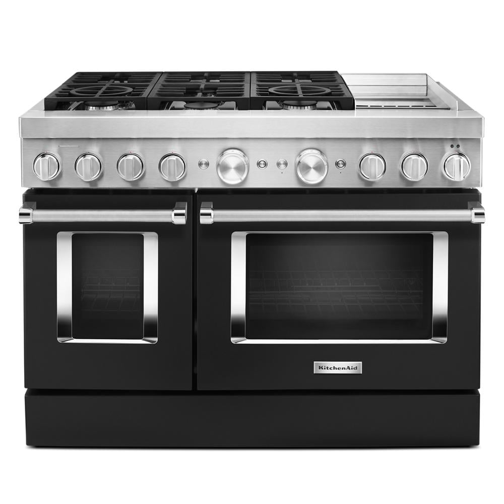 KitchenAid Commercial Style 48-in 4.1-cu ft / 2.2-cu ft Convection Oven Freestanding Double Oven Dual Fuel Range ( Imperial Black )