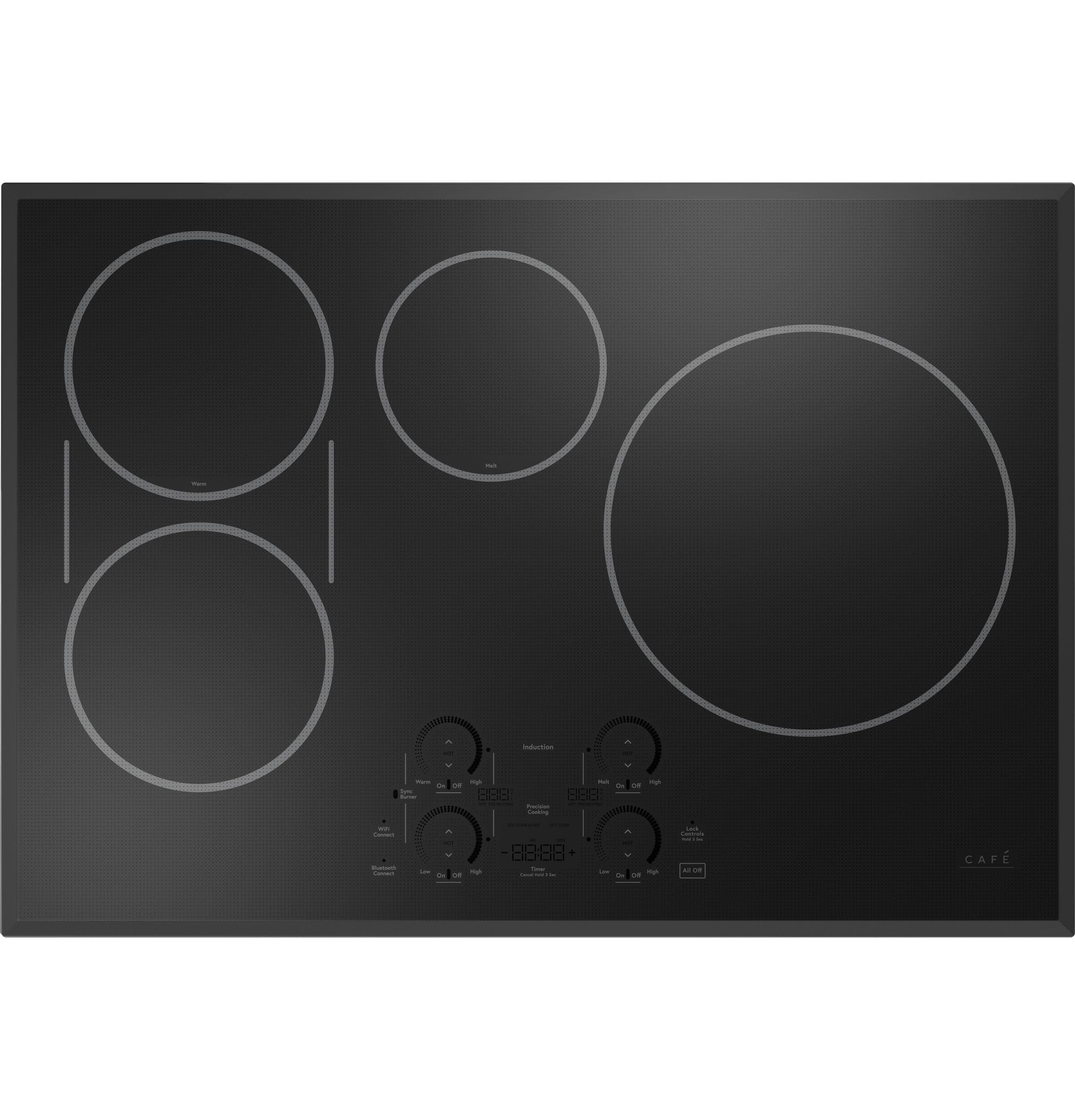Cafe 30-in 4 burners Black Smart Compatible Induction Cooktop with Bridge Element