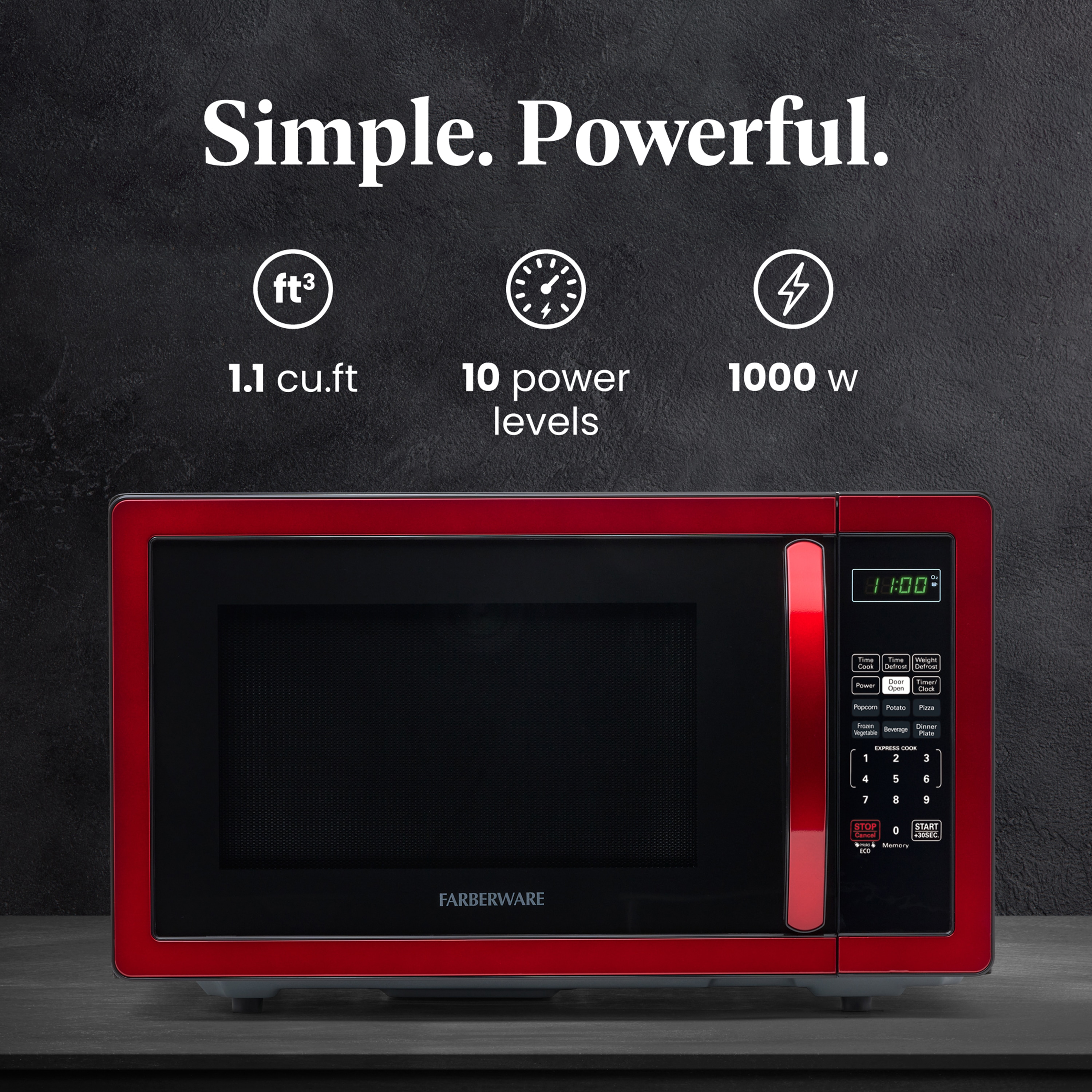 Farberware 1 1 cu ft 1000 Countertop Microwave Metallic Red