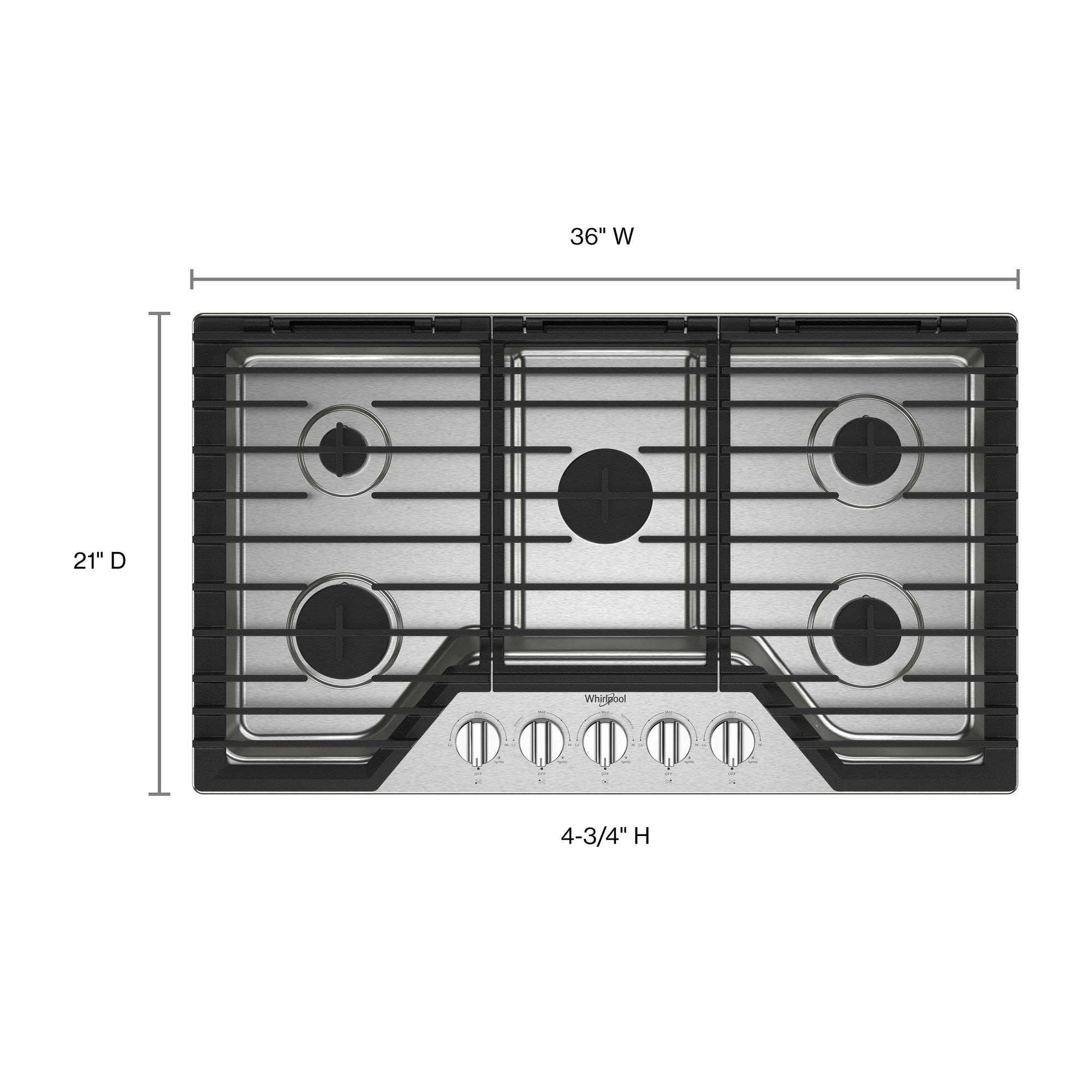 Whirlpool 36-in 5 burners Stainless steel Gas Cooktop