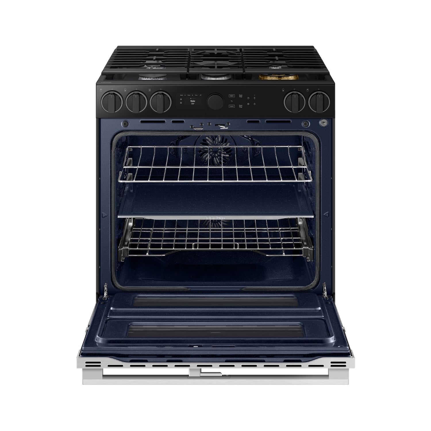 Samsung Bespoke 30-in 3.4-cu ft / 2.7-cu ft Air Fry Convection Oven Slide-In Double Oven Dual Fuel Range ( Stainless steel )