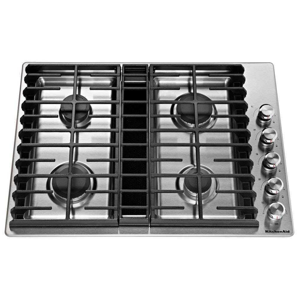 KitchenAid 30-in 4 burners Stainless steel Gas Cooktop with Downdraft Exhaust