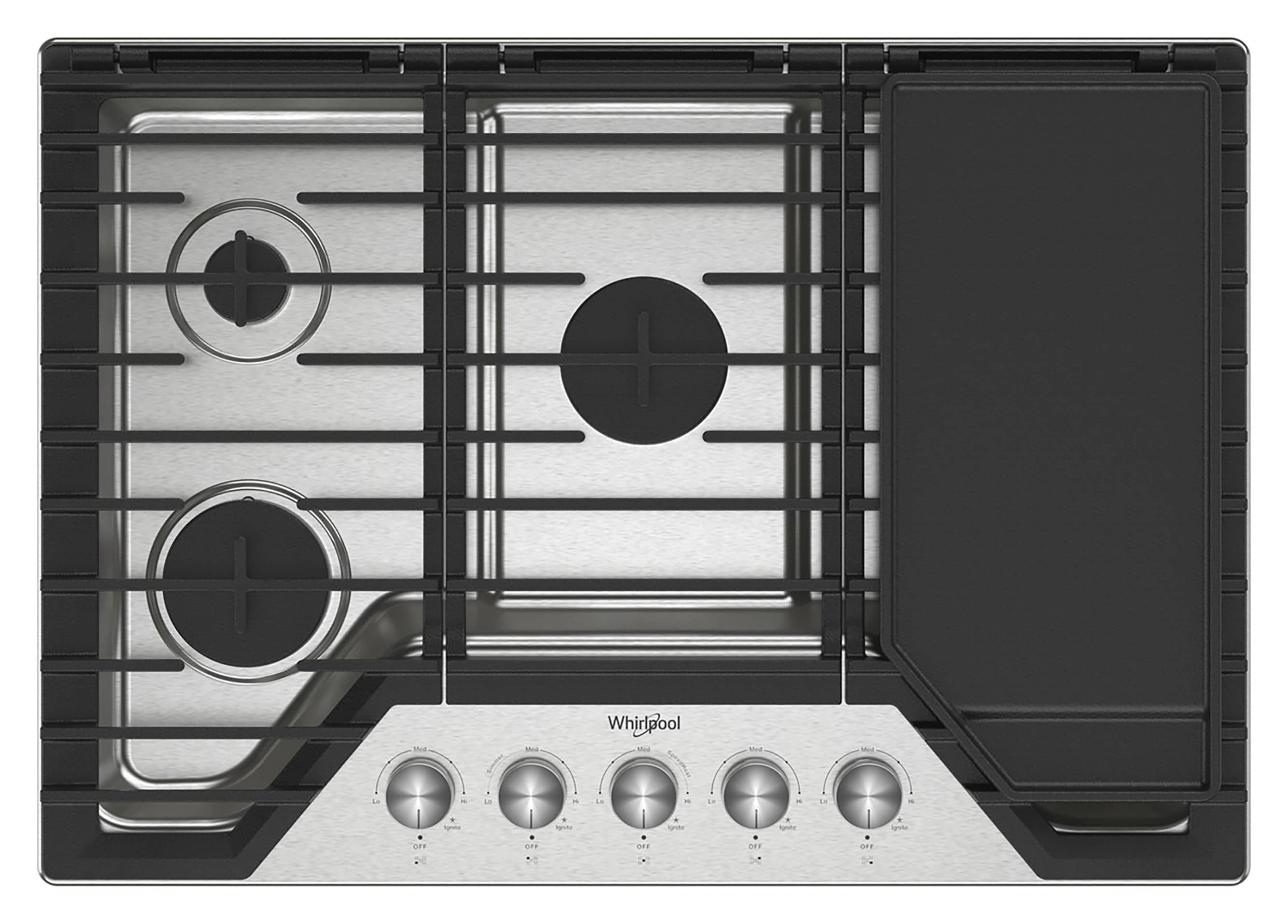Whirlpool 30-in 5 burners Stainless steel Gas Cooktop