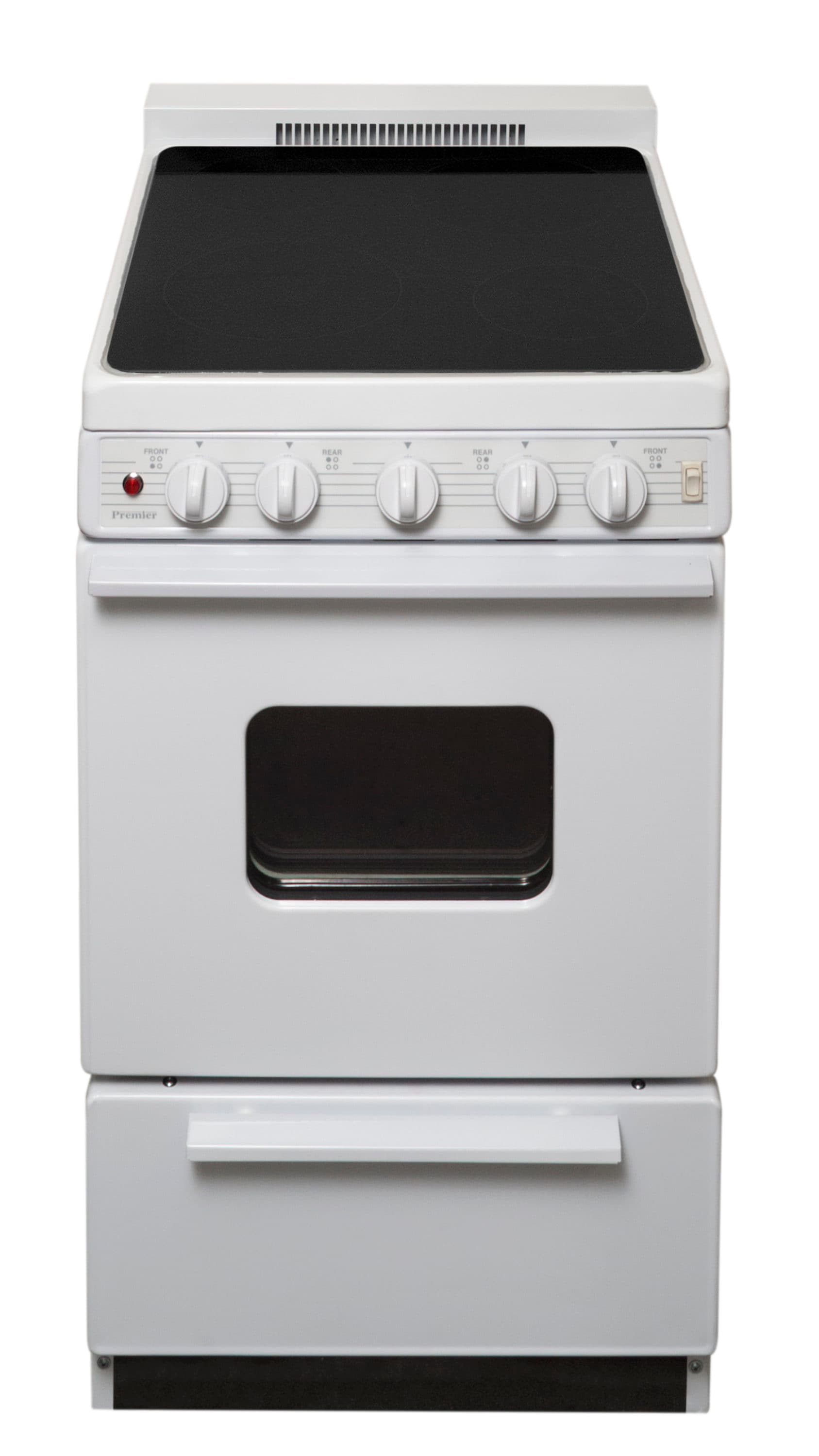 Premier 20-in Glass Top 4 burners 2.4-cu ft Freestanding Electric Range with WipeClean Coating ( White on White )