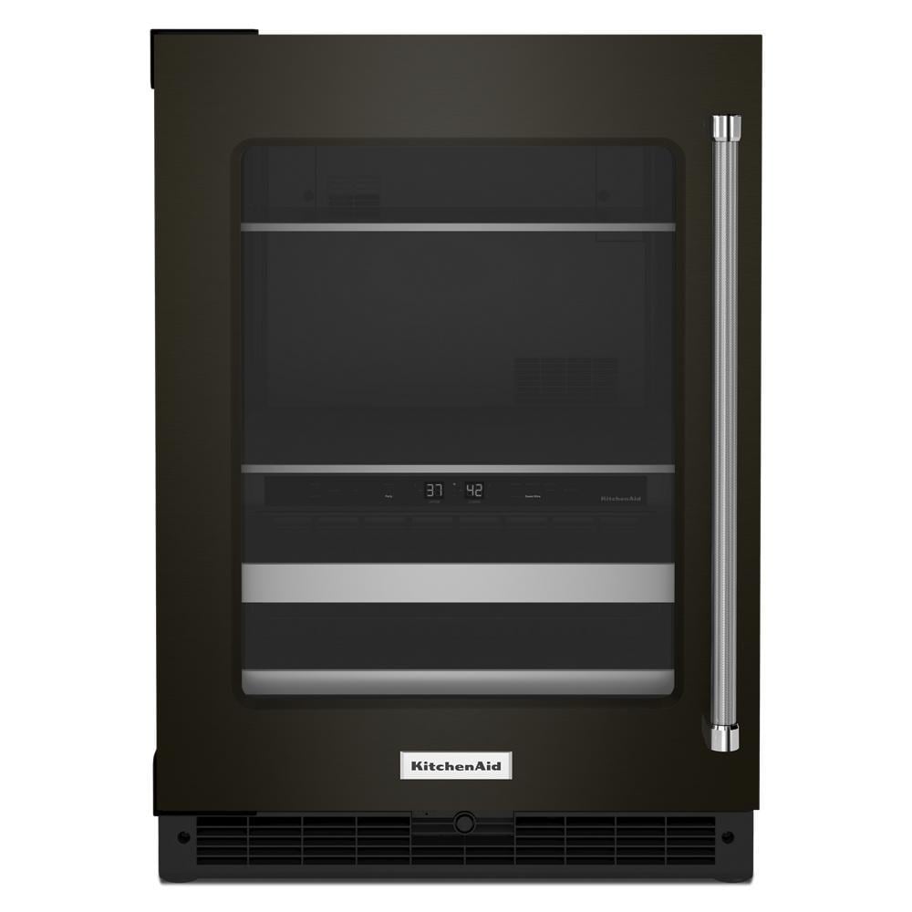 KitchenAid 23.88-in W 14 -Can Capacity Black Stainless Steel with PRINTSHIELD Built-in Indoor Beverage Refrigerator with Glass Door