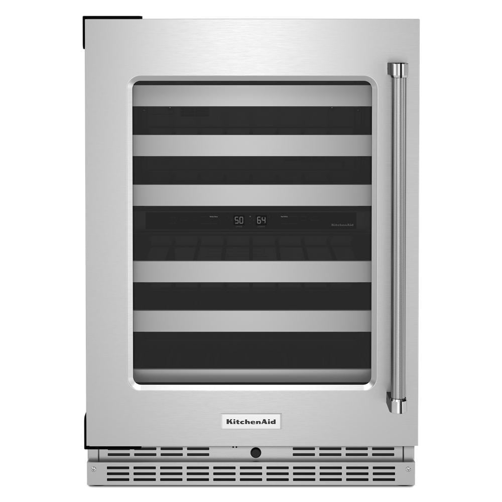 KitchenAid 23.88-in W 46 -Bottles Stainless Steel Dual Zone Cooling Built-in Indoor Wine Cooler