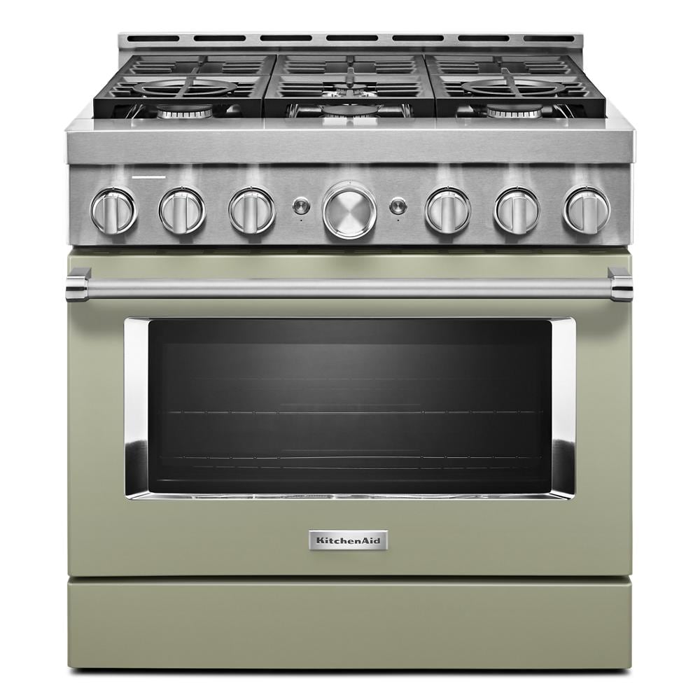KitchenAid 36-in 6 burners 5.1-cu ft Convection Oven Freestanding Natural Gas Range ( Avocado Cream )