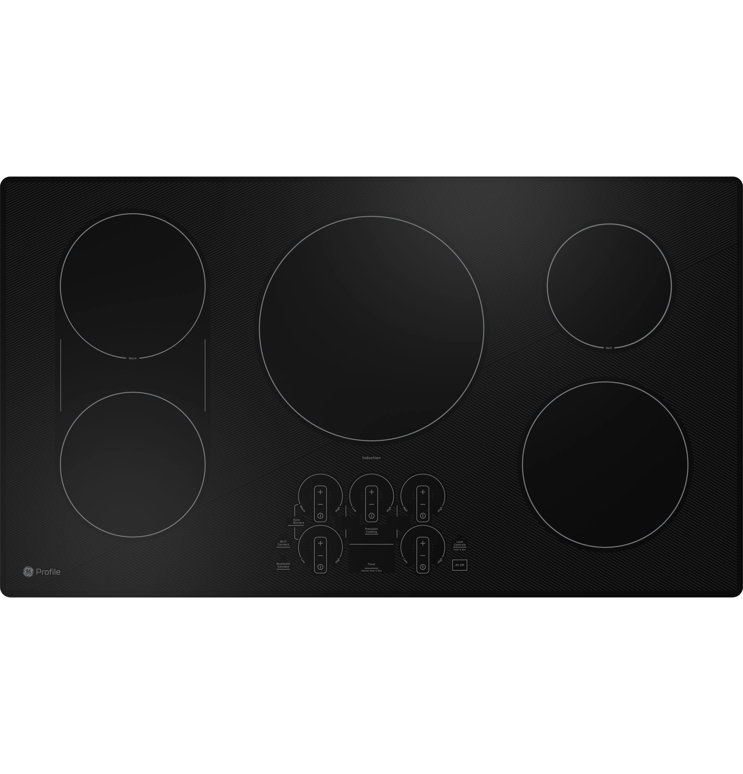 GE Profile 36-in 5 burners Black Smart Compatible Induction Cooktop with Bridge Element