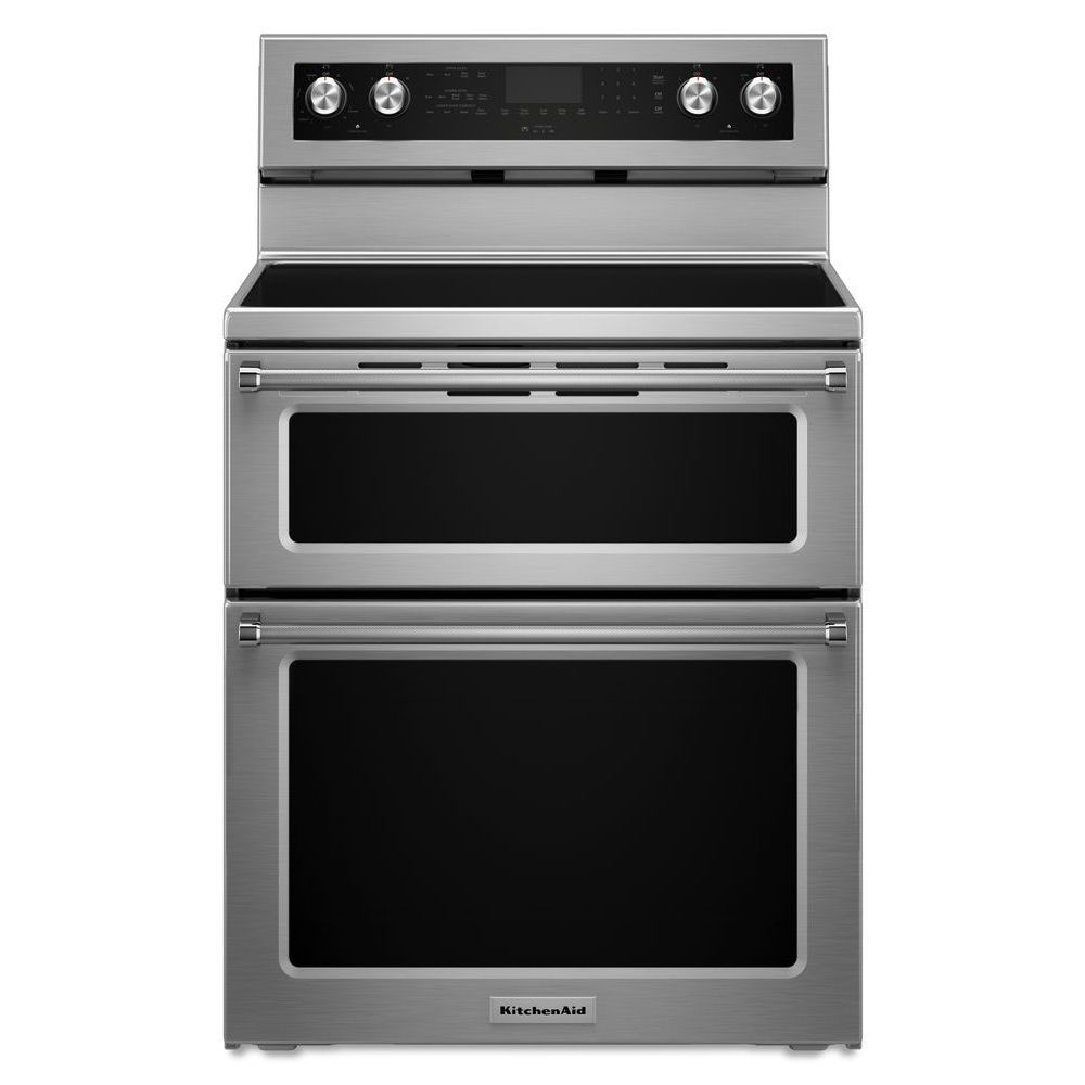 KitchenAid 30-in Glass Top 5 burners 4.2-cu ft / 2.5-cu ft Convection Oven Freestanding Double Oven Electric Range ( Stainless Steel )