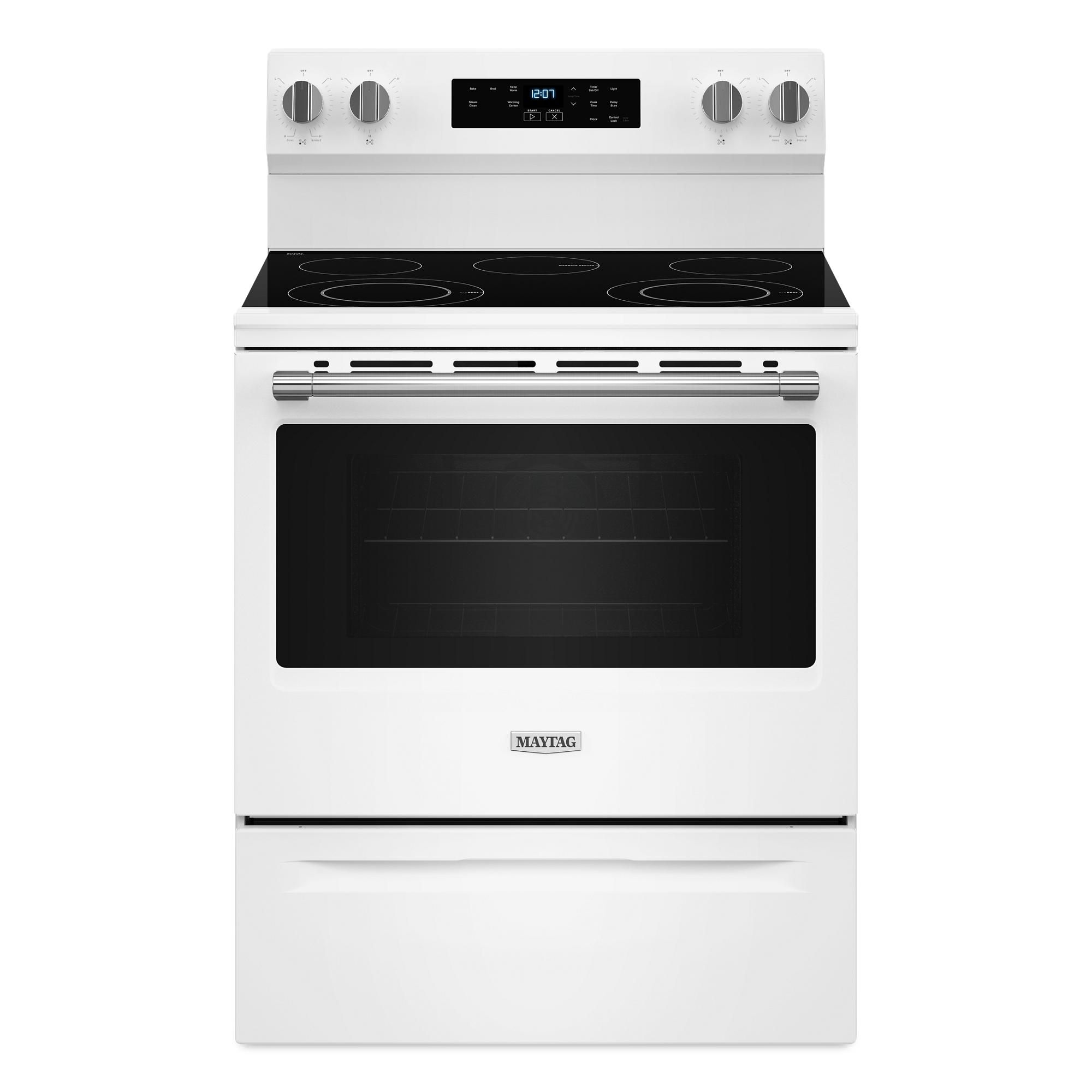 Maytag 30-in Glass Top 5 burners 5.3-cu ft Freestanding Electric Range ( White )