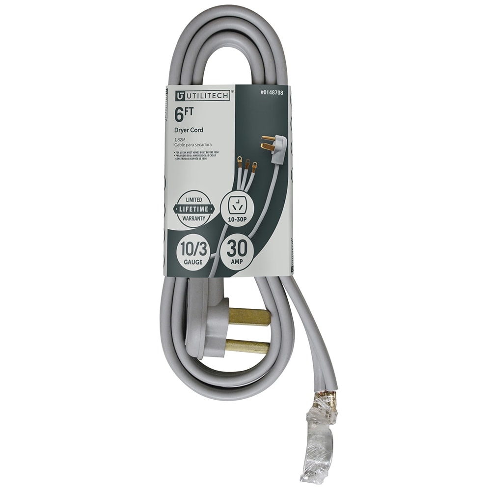 Utilitech 6-ft 30 -Amp 3 -Prong Gray Dryer Appliance Power Cord