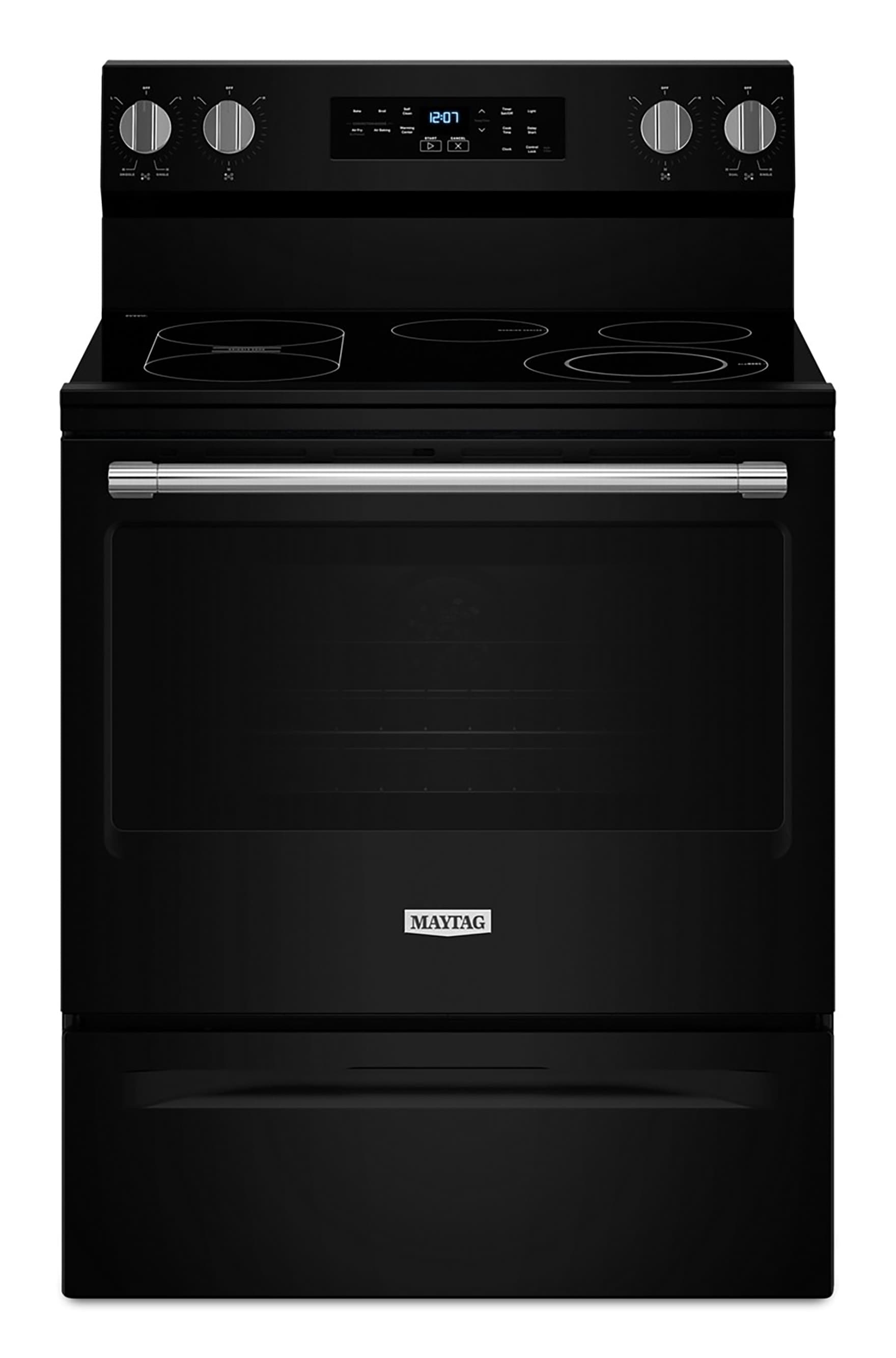 Maytag 30-in Glass Top 5 burners 5.3-cu ft Air Fry Freestanding Electric Range ( Black )