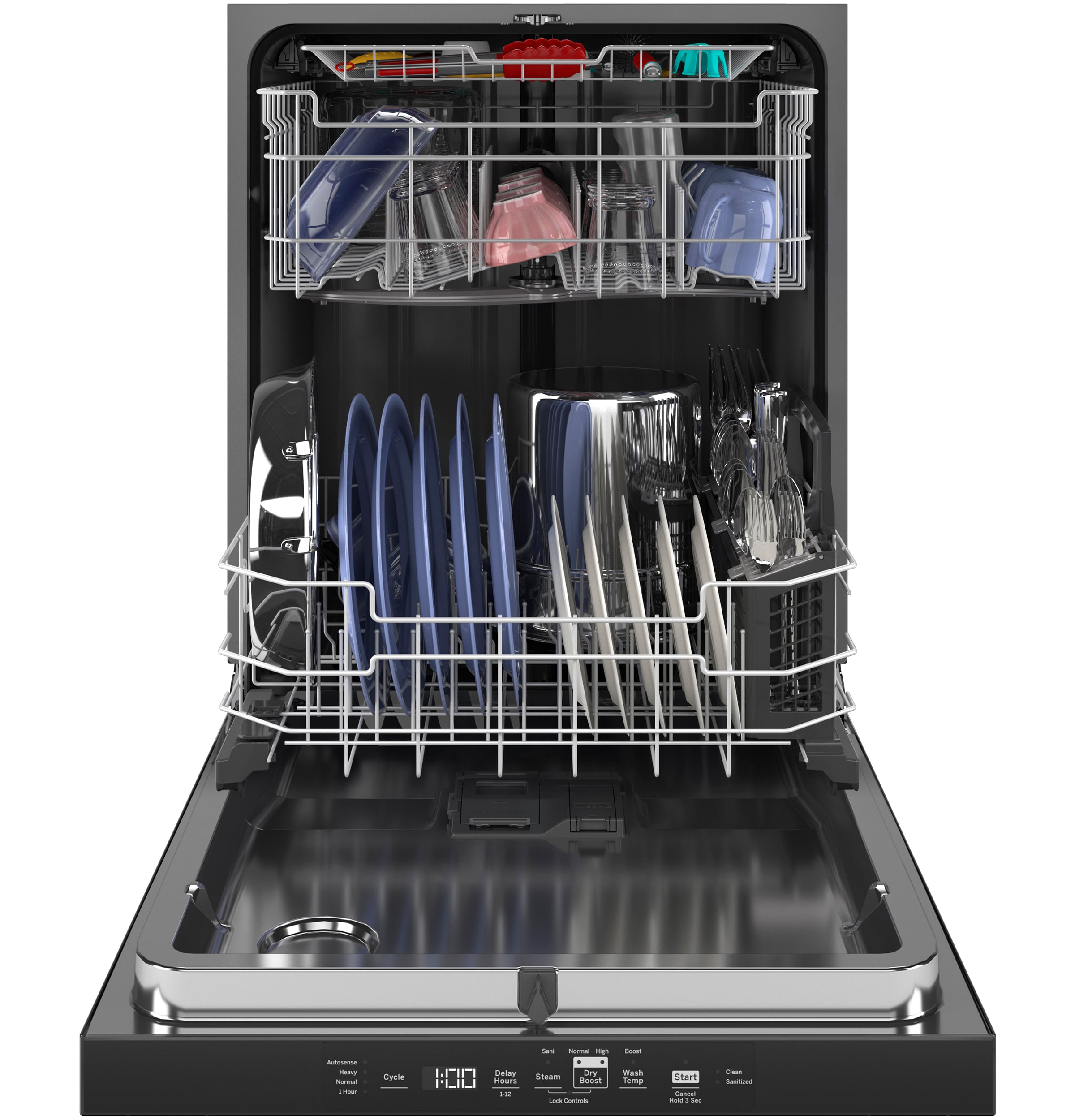 GE Dry Boost 24 in Top Control Built in Dishwasher With Third Rack Stainless Steel ENERGY STAR 50 Decibel Very Quiet Sound Level