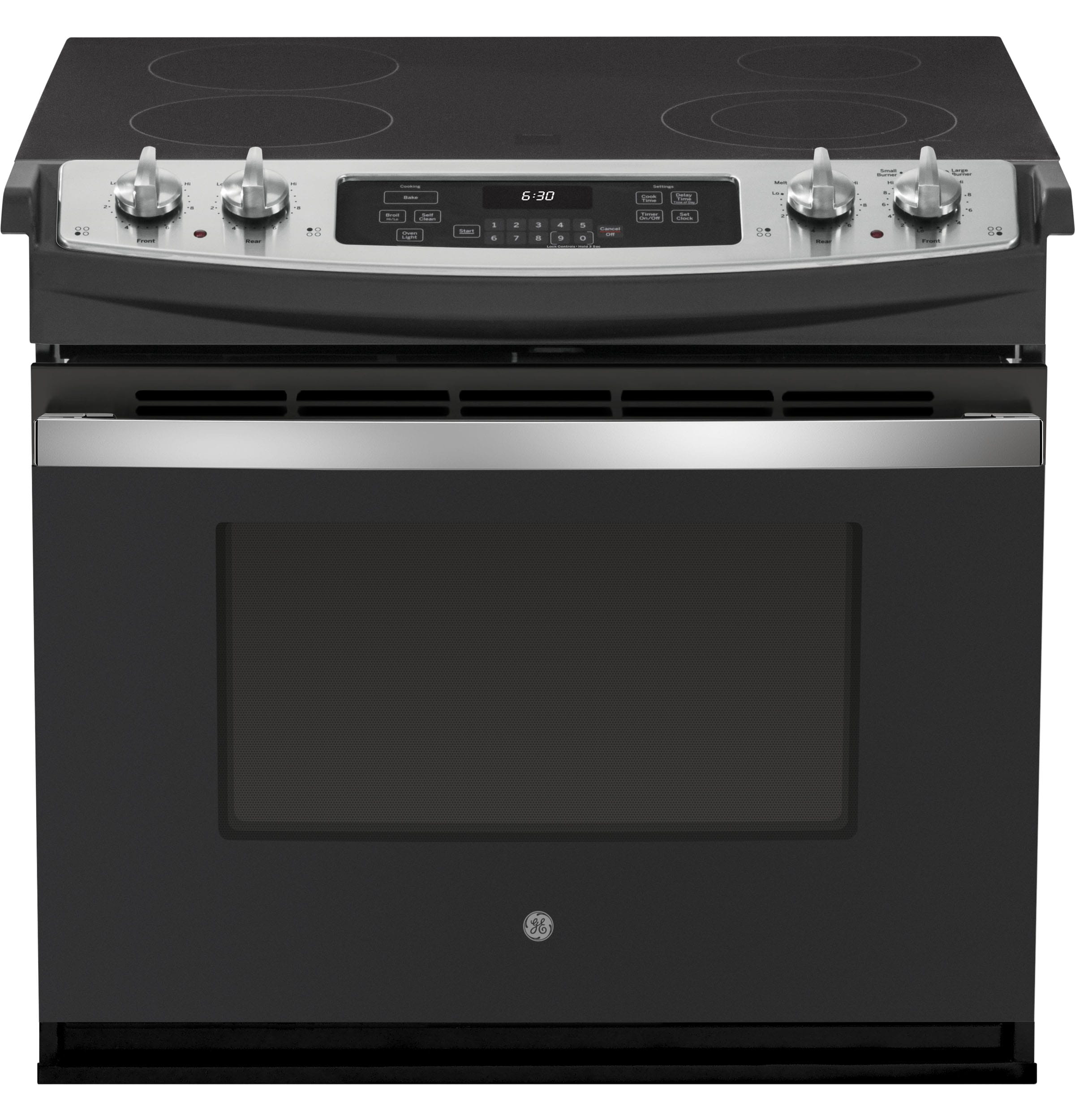 GE 30-in Glass Top 4 burners 4.4-cu ft Drop-In Electric Range ( Black )