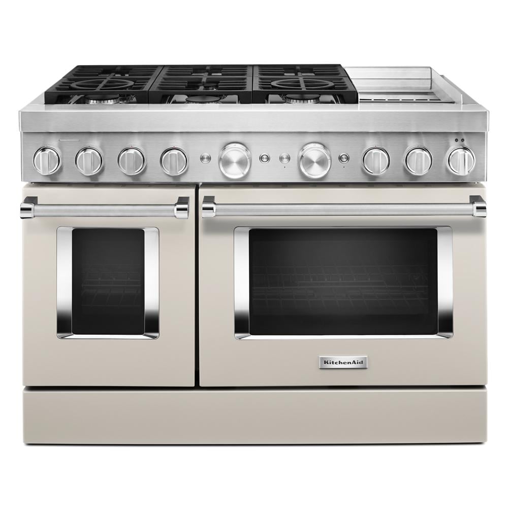 KitchenAid Commercial Style 48-in 4.1-cu ft / 2.2-cu ft Convection Oven Freestanding Double Oven Dual Fuel Range ( Milkshake )