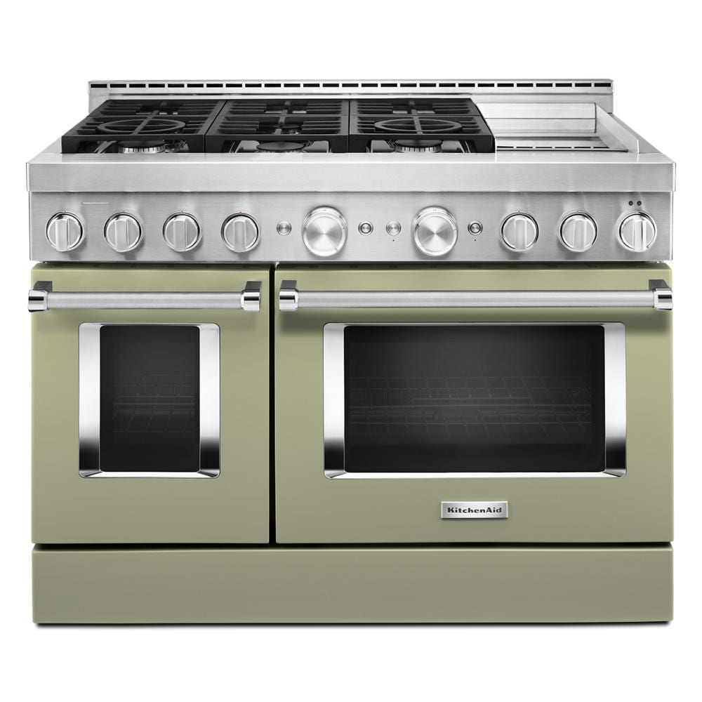 KitchenAid 48-in 6 burners 4.1-cu ft / 2.2-cu ft Convection Oven Freestanding Double Oven Gas Range ( Avocado Cream )