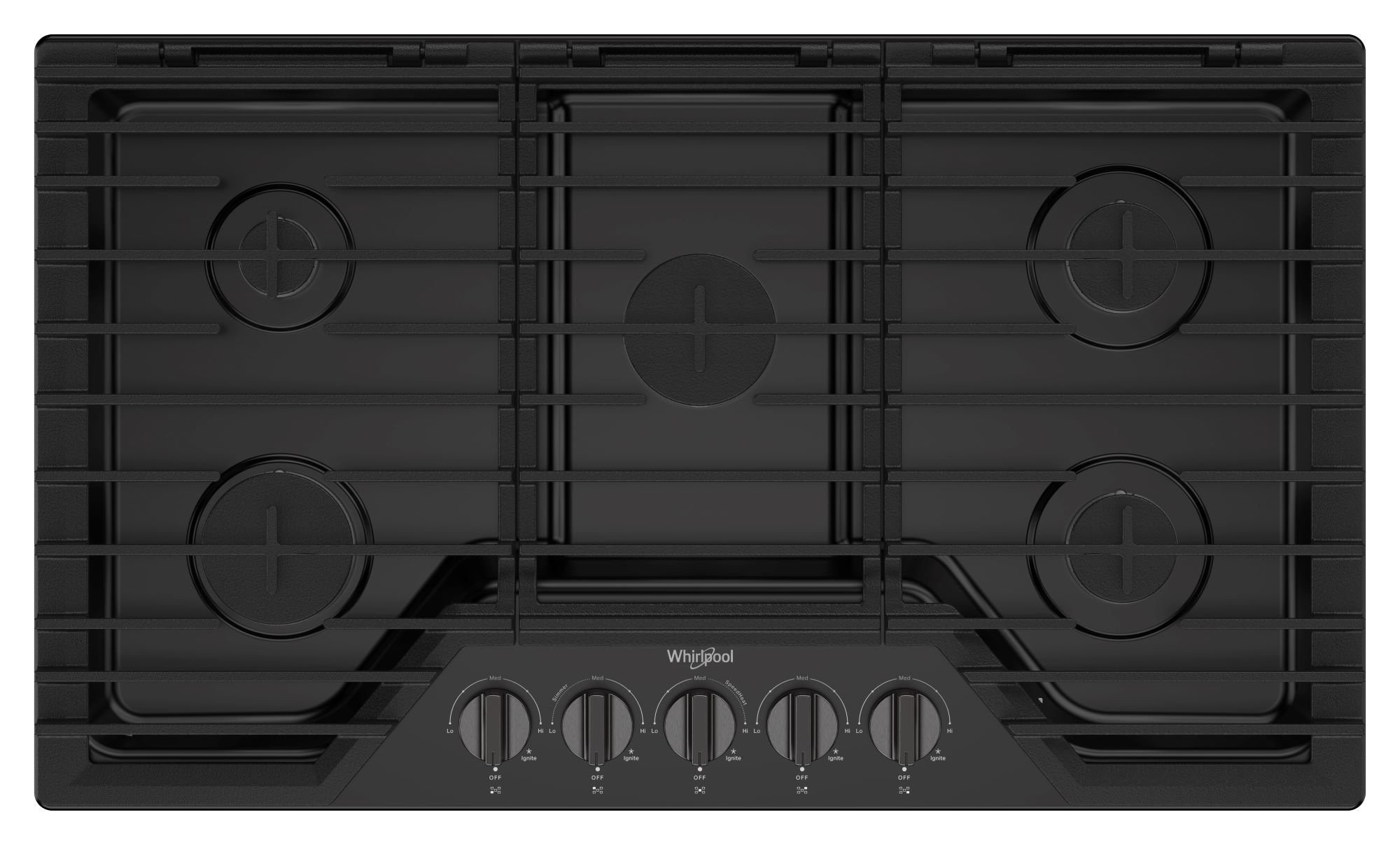 Whirlpool 36-in 5 burners Black Stainless steel Gas Cooktop