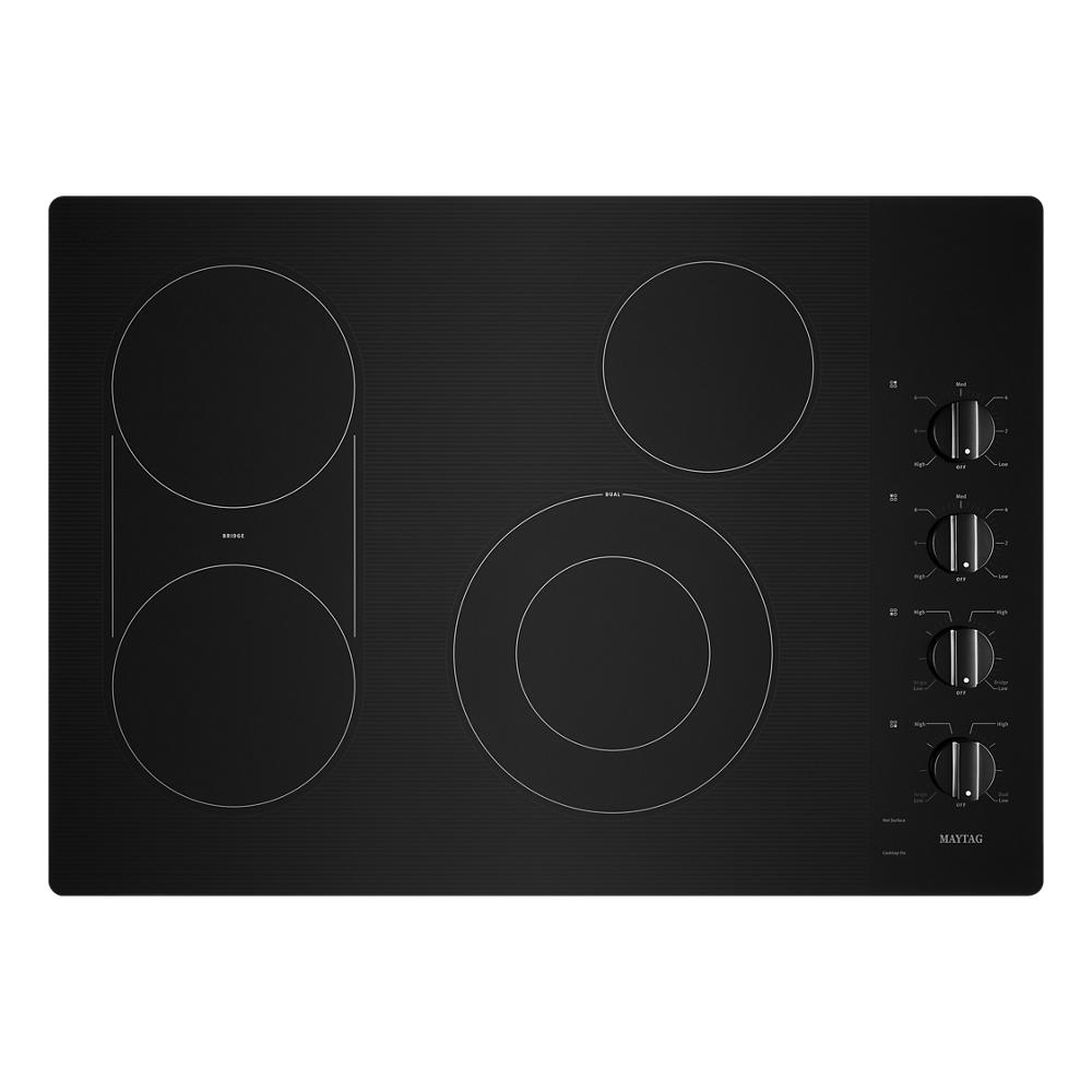 Maytag 30-in 4 burners Smooth Surface (Radiant) Black Electric Cooktop with Bridge Element