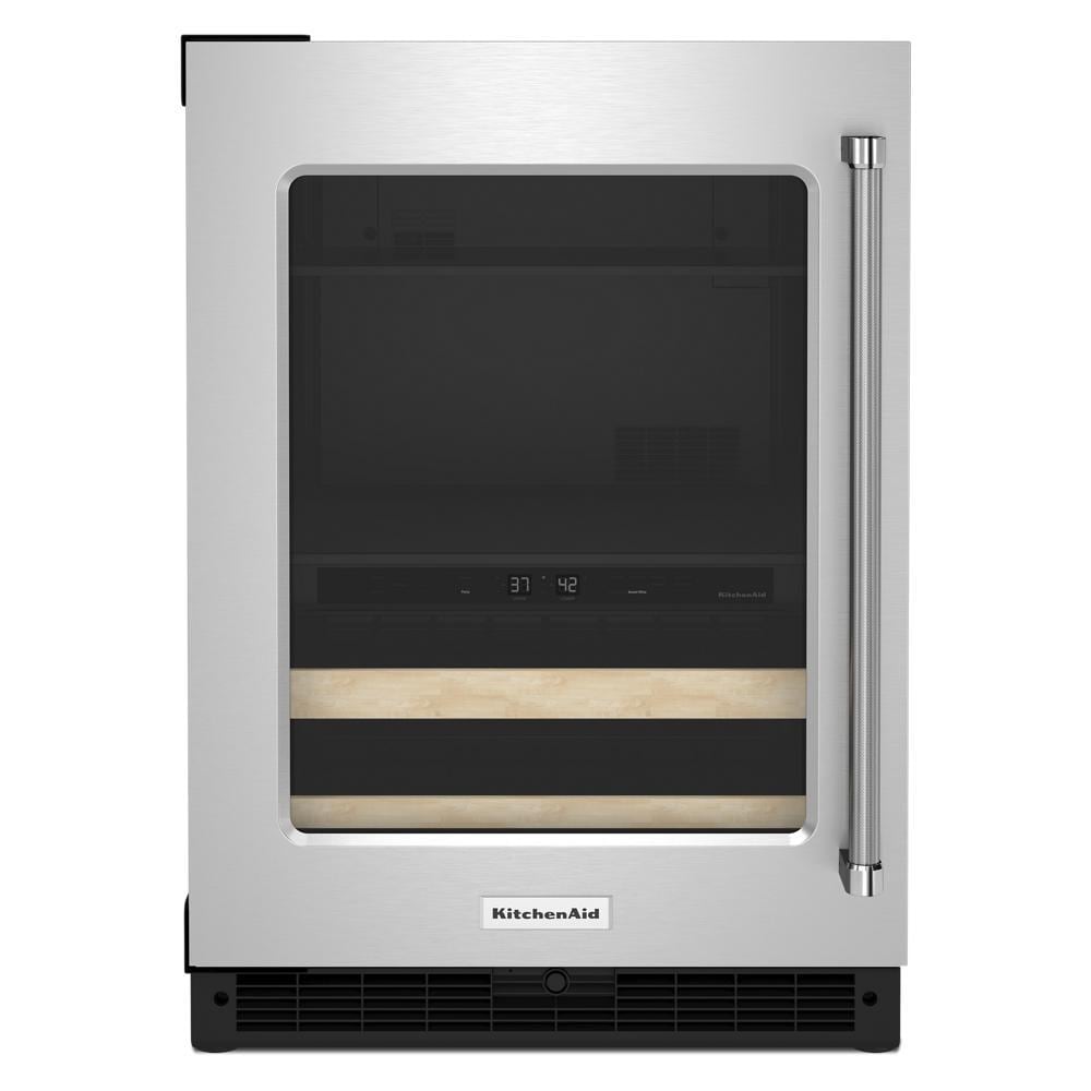 KitchenAid 23.88-in W 14 -Can Capacity Black Cabinet/Stainless Doors Built-in Indoor Beverage Refrigerator with Glass Door