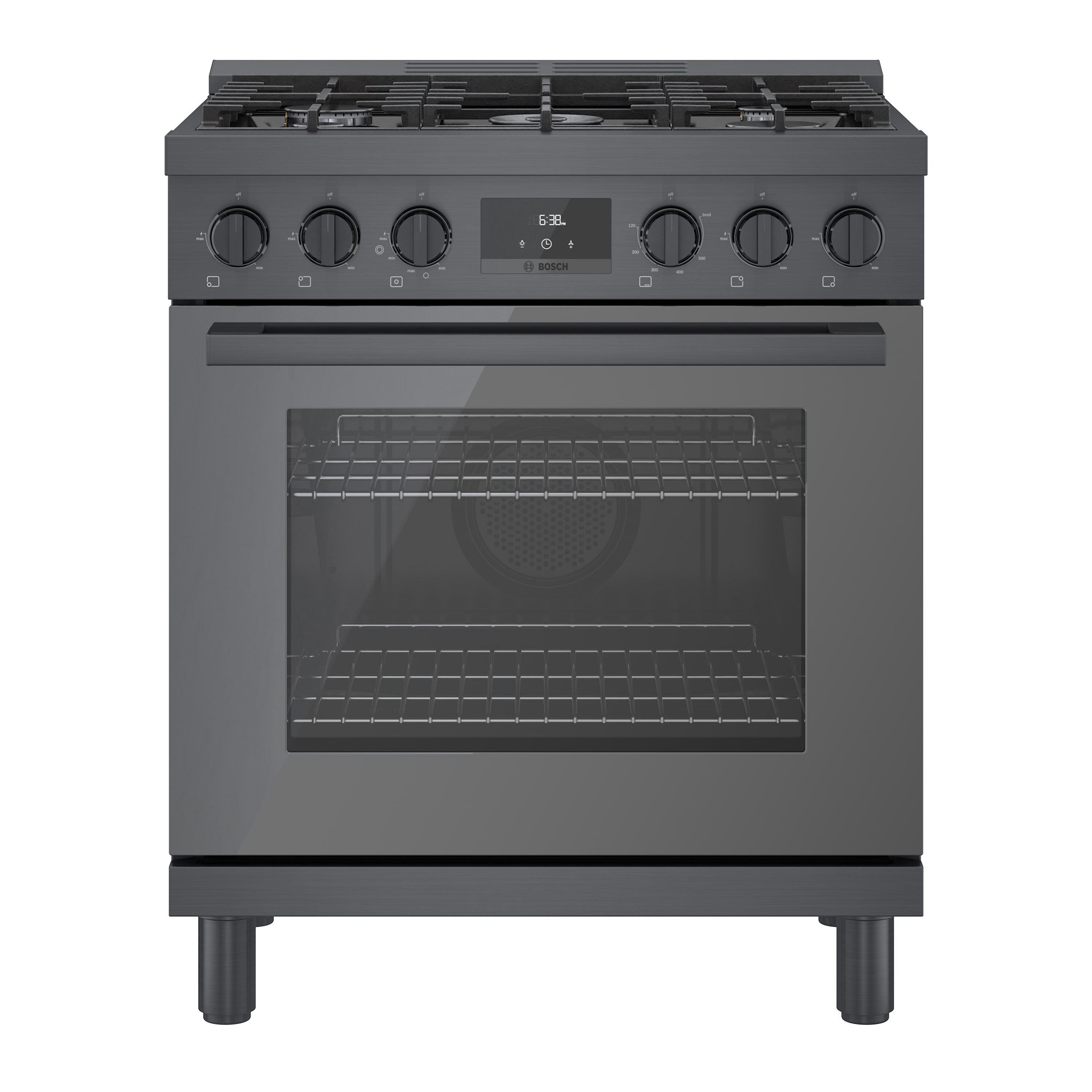 Bosch 800 Series Industrial Style 30-in 5 burners 3.7-cu ft Convection Oven Freestanding Natural Gas Range ( Black stainless steel )