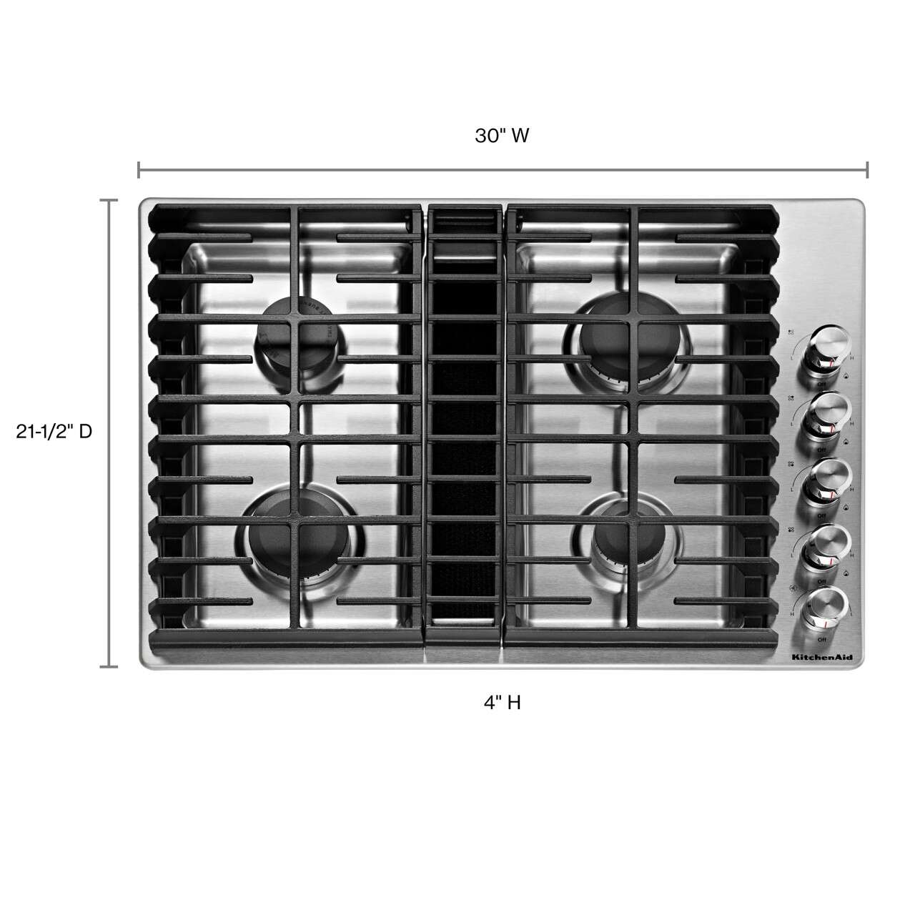 KitchenAid 30-in 4 burners Stainless steel Gas Cooktop with Downdraft Exhaust