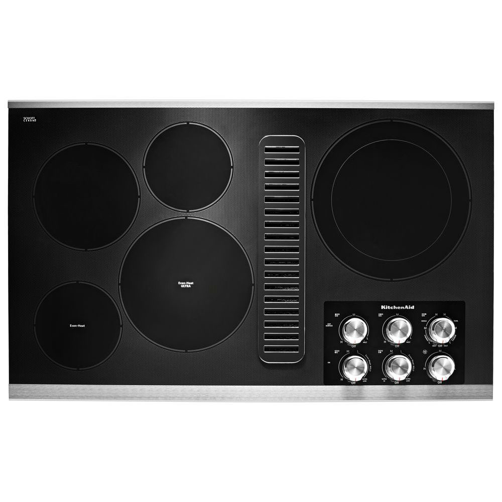 KitchenAid 36-in 5 burners Smooth Surface (Radiant) Stainless steel Electric Cooktop with Downdraft Exhaust