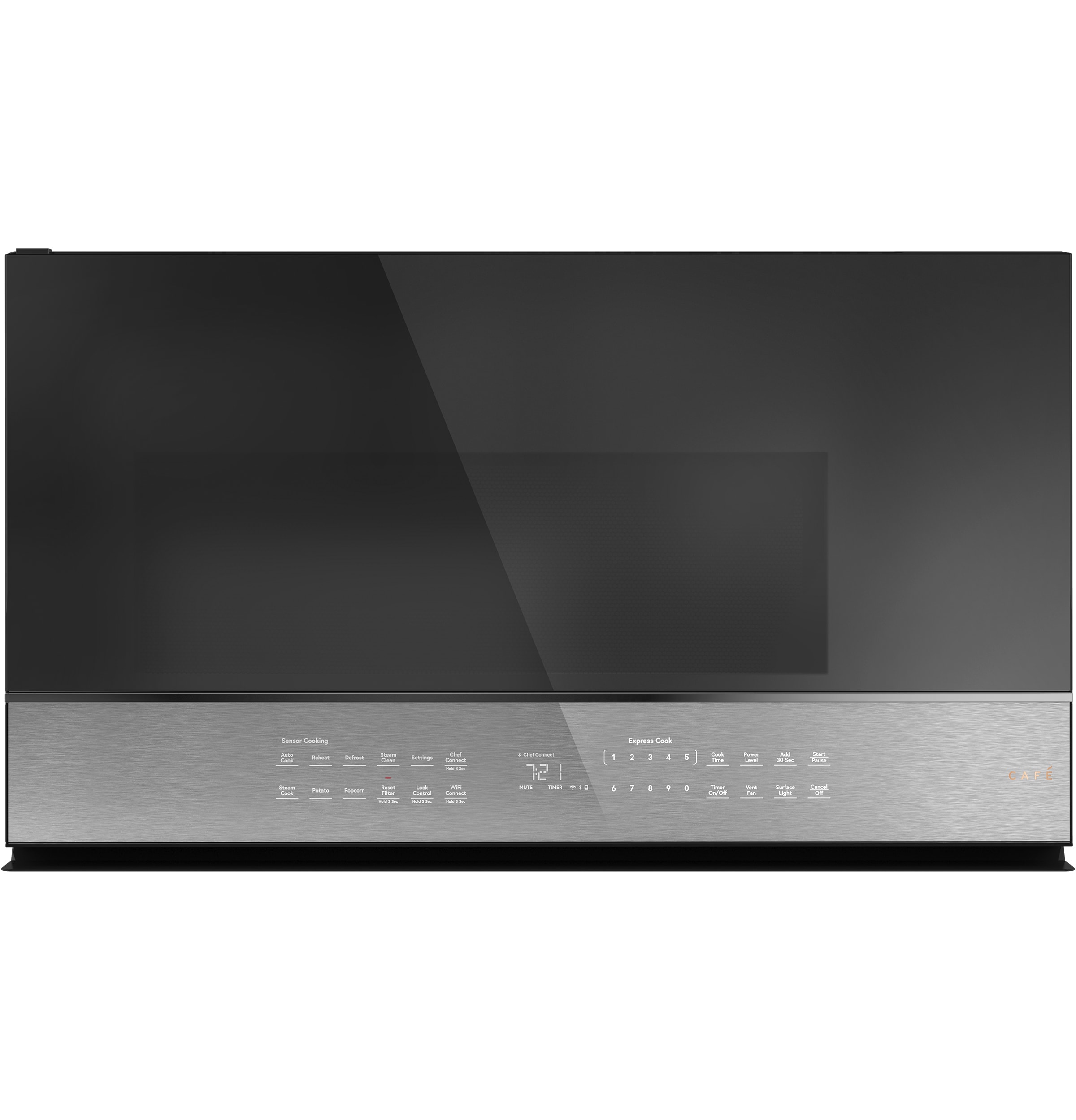 Cafe Modern Glass 2 1 cu ft Over the Range Microwave with Sensor Cooking Platinum Glass