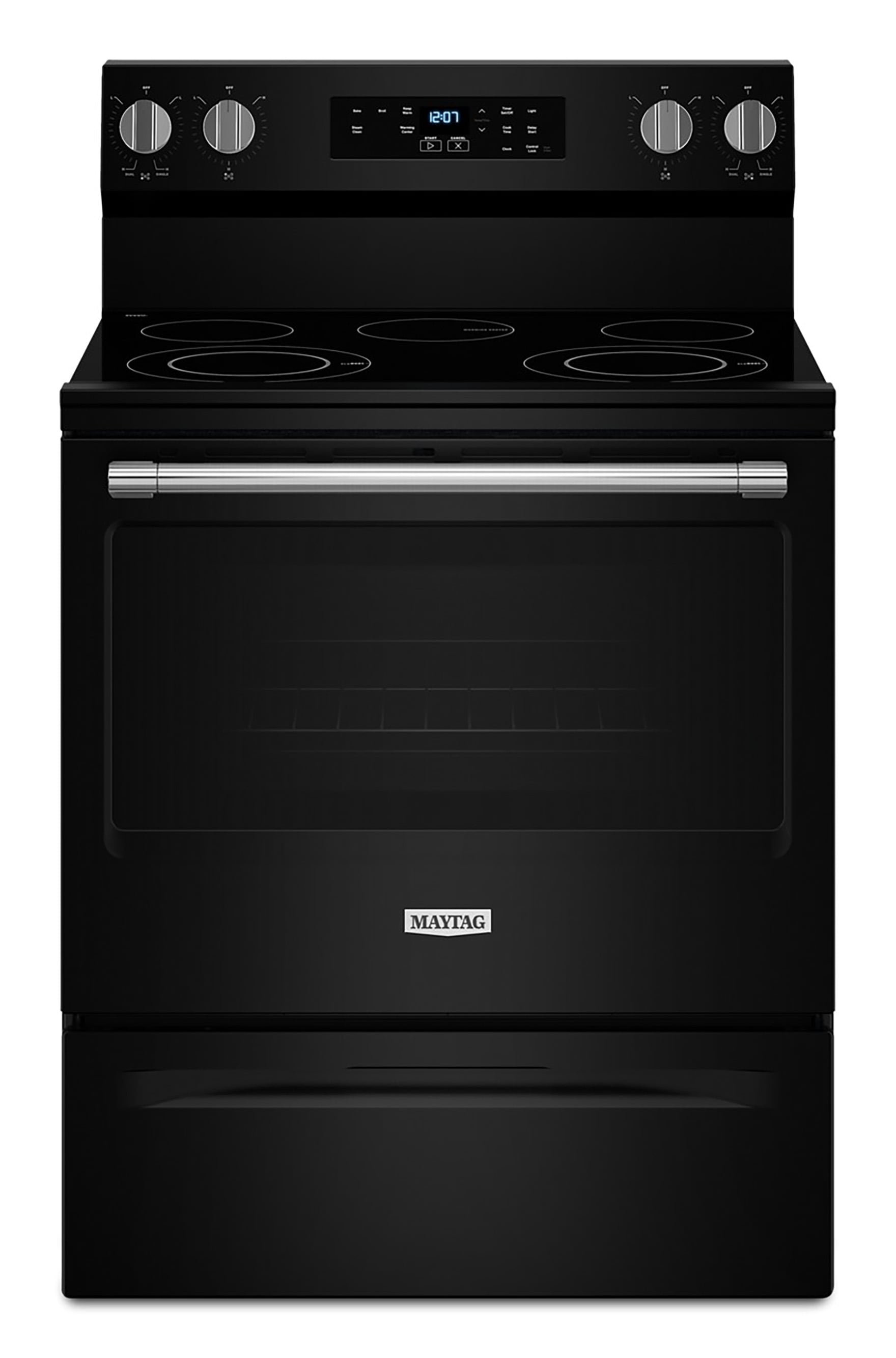 Maytag 30-in Glass Top 5 burners 5.3-cu ft Freestanding Electric Range ( Black )