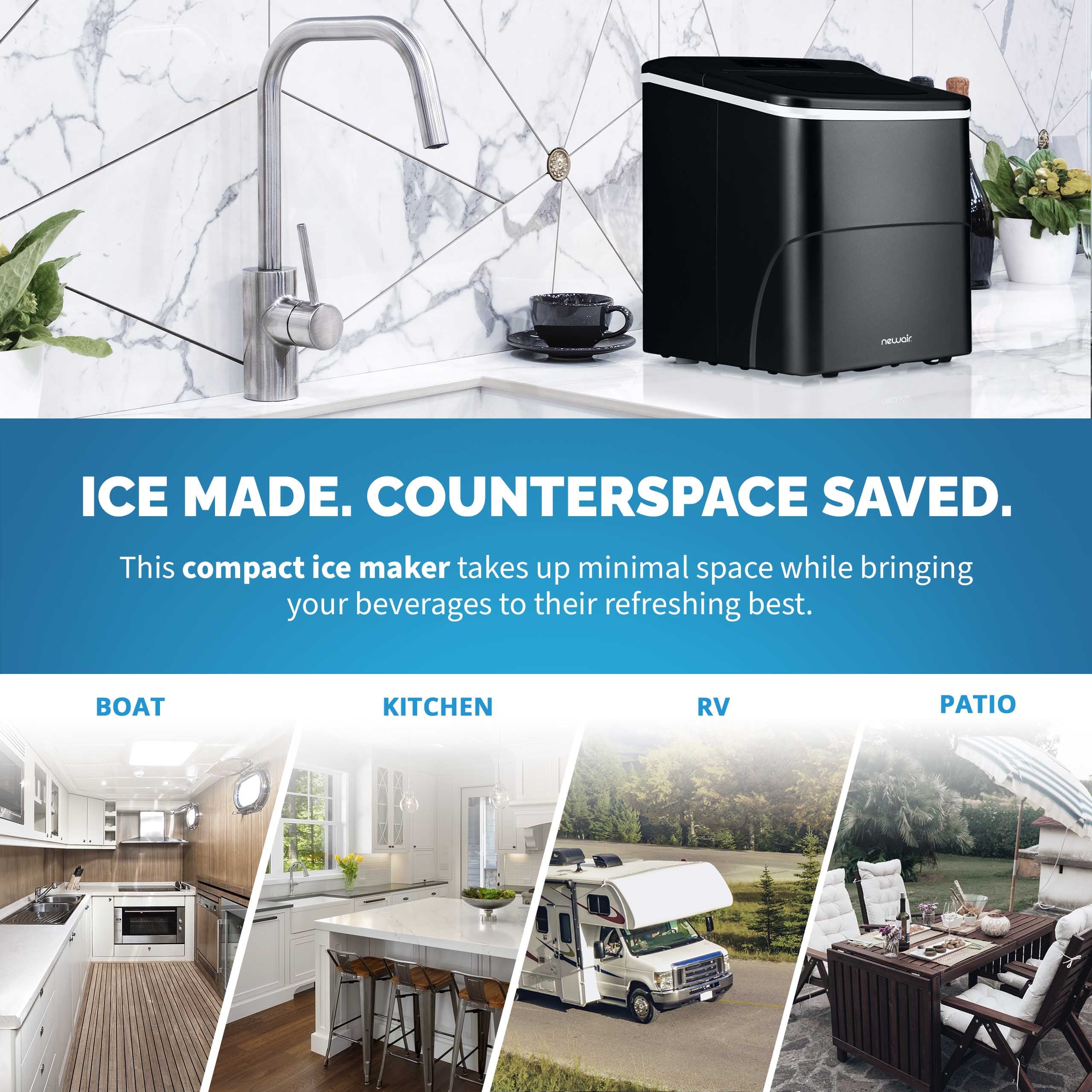 NewAir 26 lb Flip up Door Countertop or Portable Bullet Ice Maker Matte Black