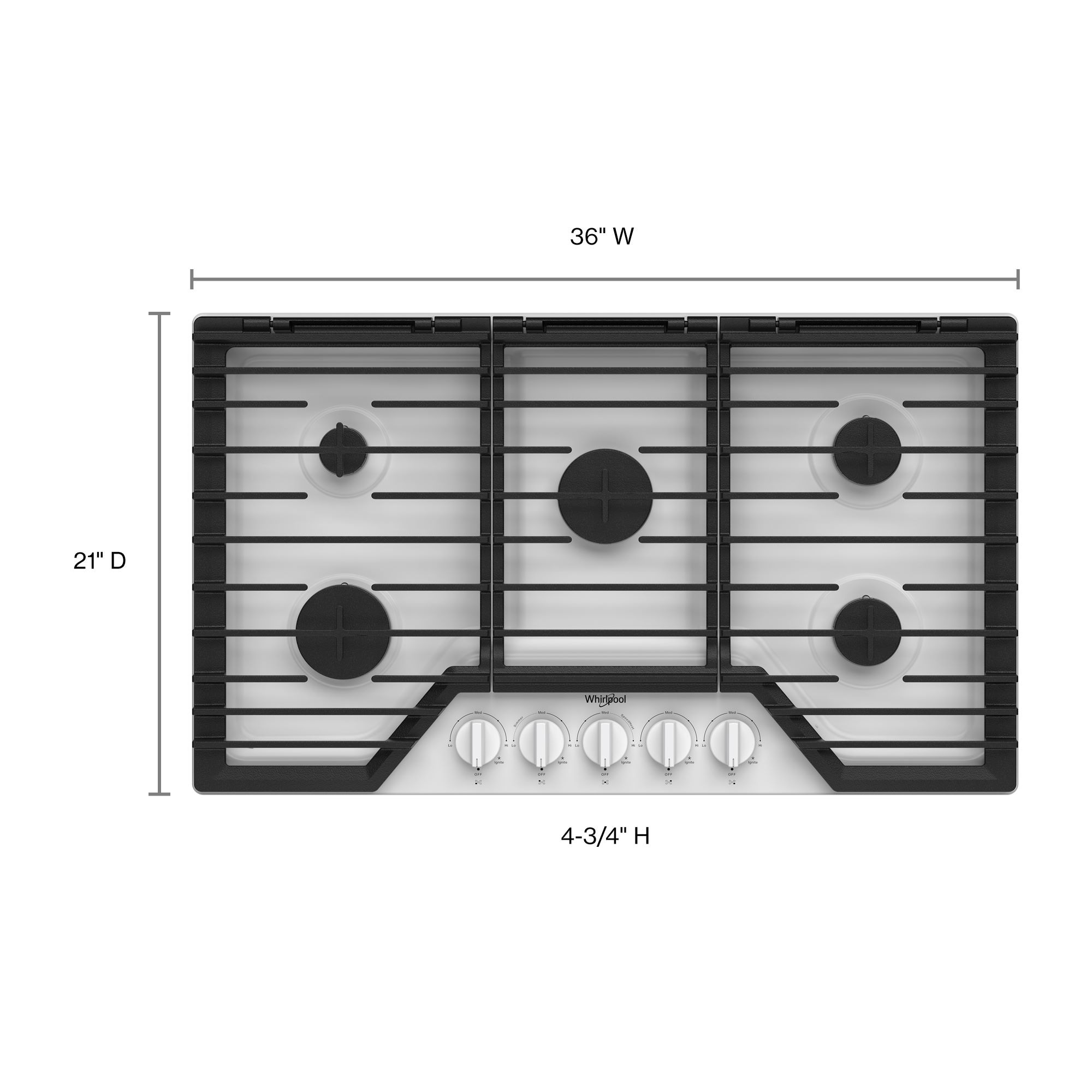 Whirlpool 36-in 5 burners White Gas Cooktop