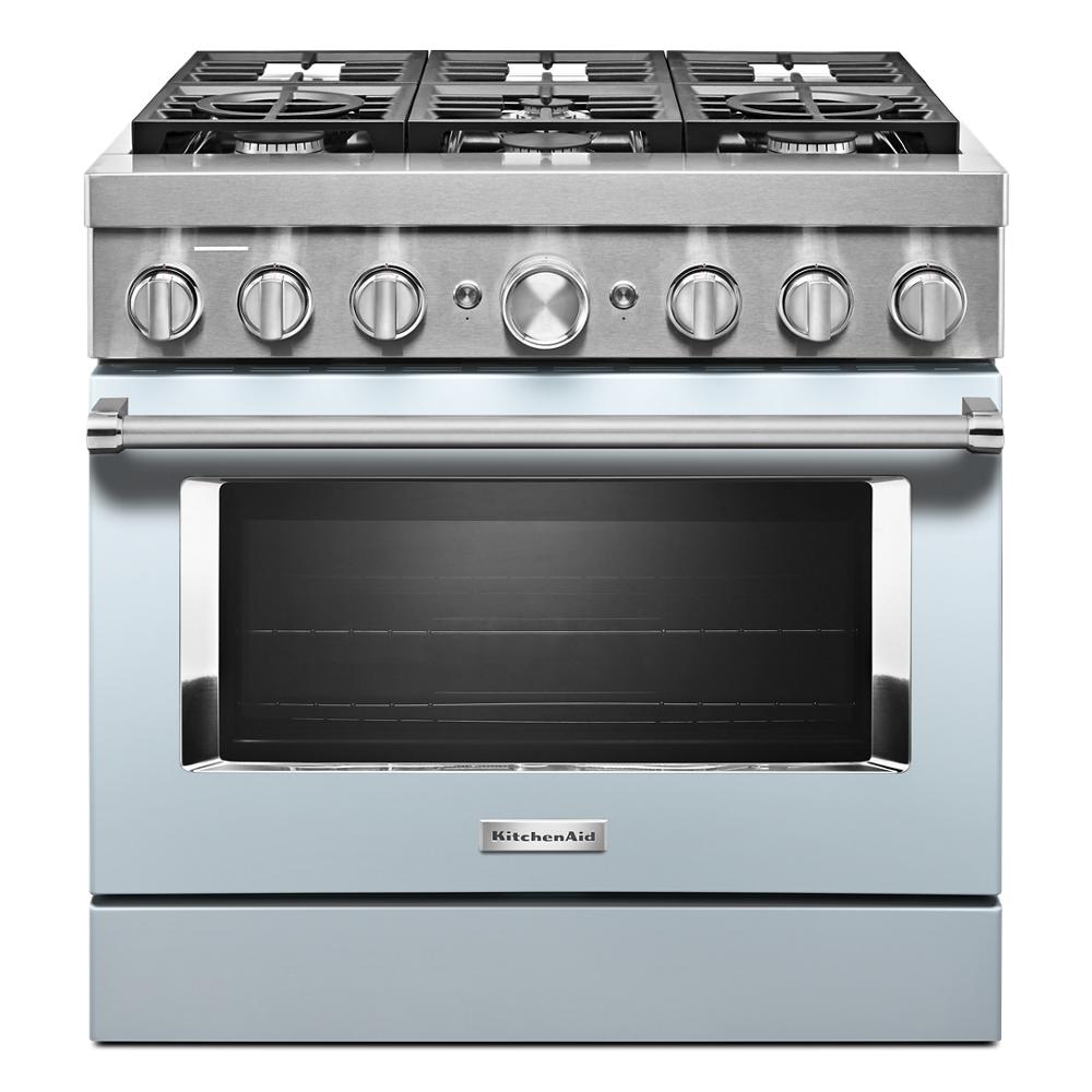 KitchenAid 36-in Deep recessed 6 burners Convection Oven Freestanding Dual Fuel Range ( Misty Blue )