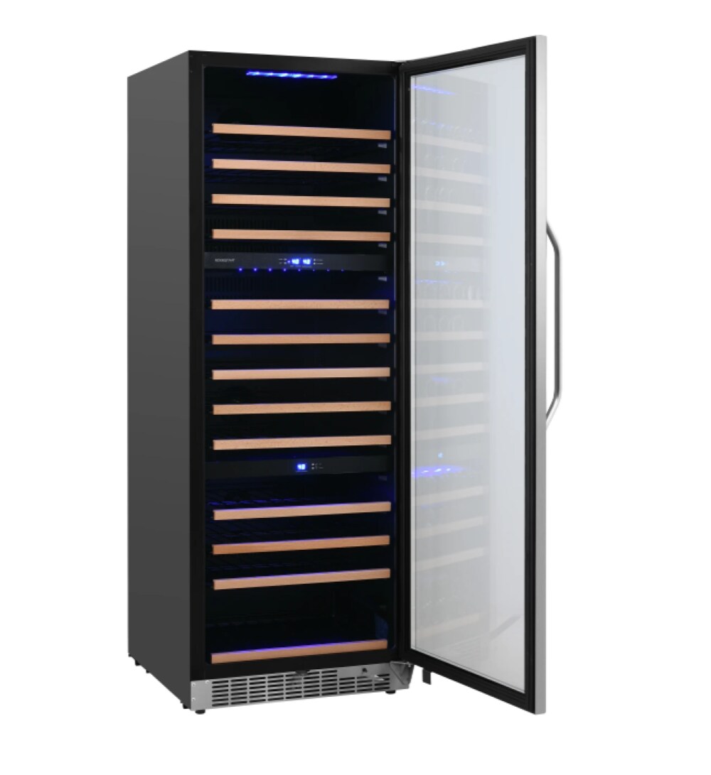 EdgeStar 23.44-in W 131 -Bottles Black Cabinet Stainless Steel Door Dual Zone Cooling Built-in/Freestanding Indoor Wine Cooler