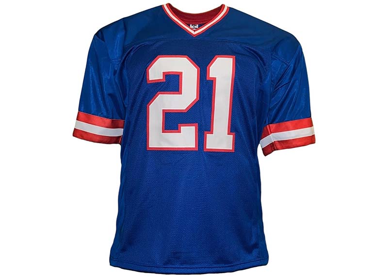 Tiki Barber Signed New York Custom Blue Football Jersey Beckett