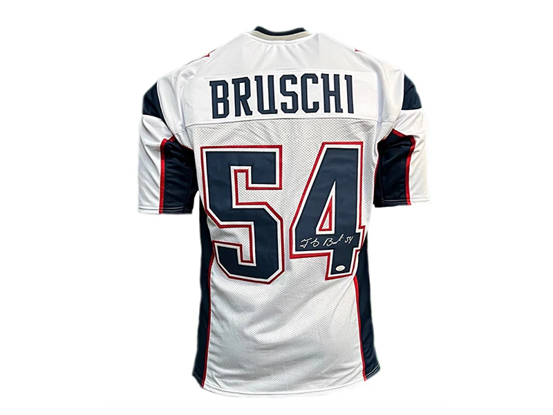 Tedy Bruschi Autographed New England Pro Style White Football Jersey (JSA)
