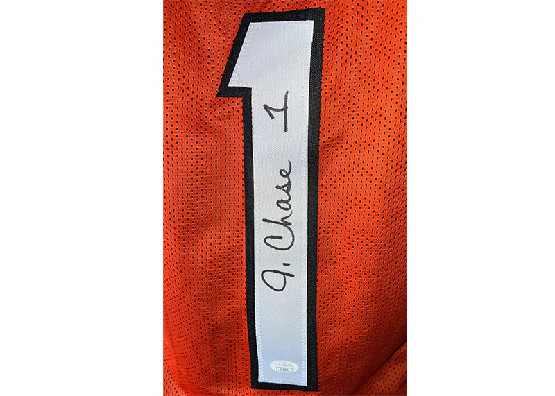 Ja'Marr Chase Autographed Cincinnati Orange Custom Football Jersey JSA