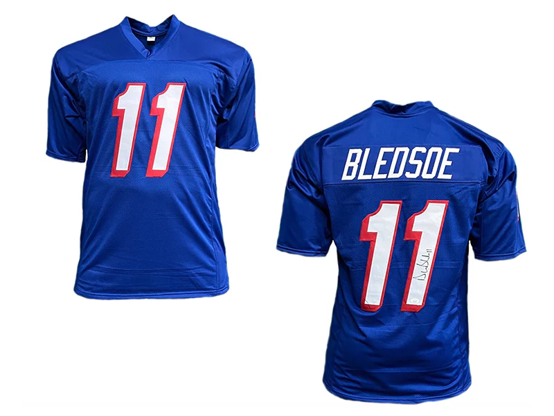 Drew Bledsoe Autographed New England Pro Style Blue Football Jersey (JSA)