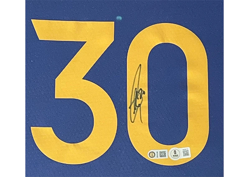 Stephen Curry Signed 34x42 Blue Framed Basketball Jersey Beckett