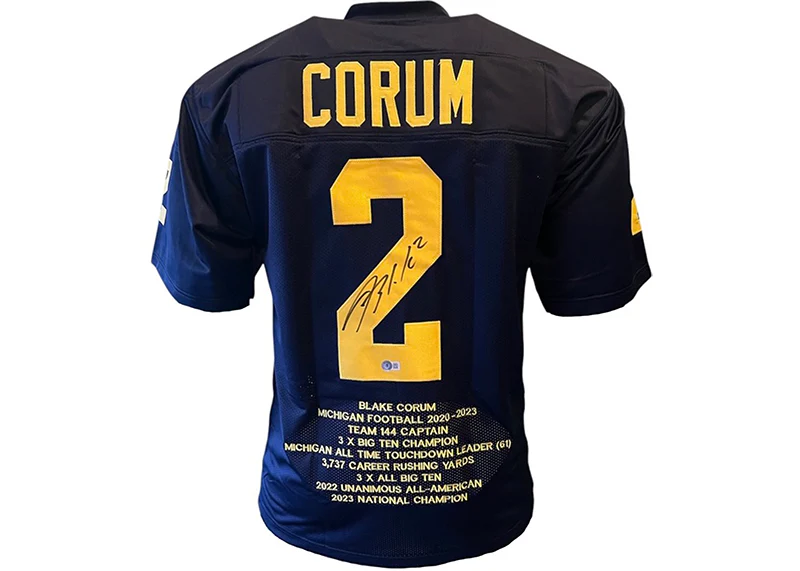 Blake Corum Signed Michigan Custom Blue Stat College Jersey Beckett