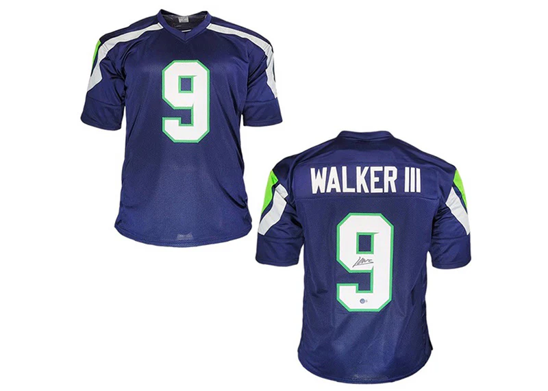 Kenneth Walker lll Signed Seattle Custom Blue Football Jersey Beckett
