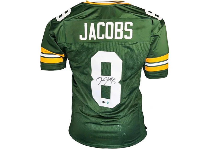 Josh Jacobs Signed Green Bay Custom Green Football Jersey Beckett