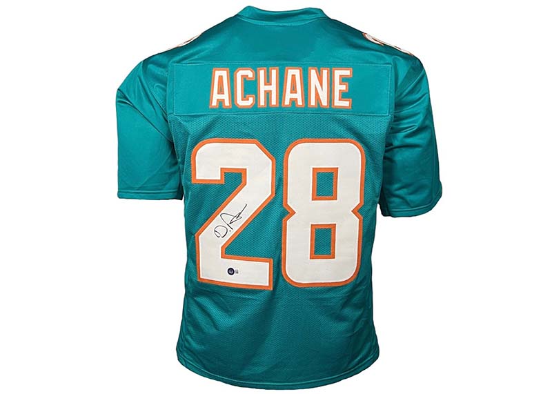 De��Von Achane Miami Signed Custom Teal Football Jersey Beckett