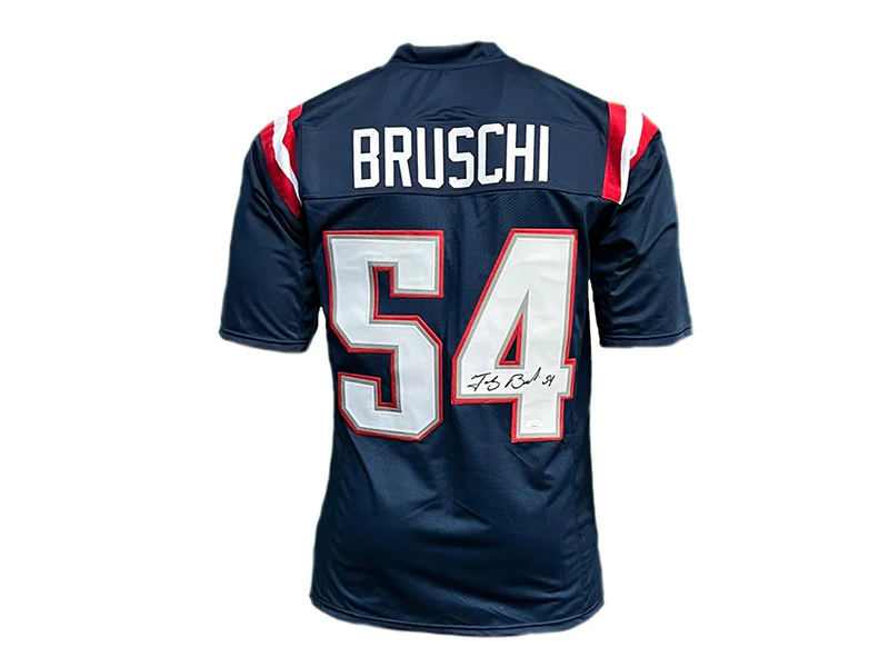 Tedy Bruschi Autographed New England Pro Style Blue Football Jersey (JSA)