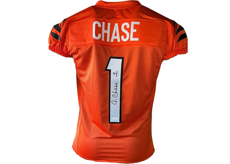Ja'Marr Chase Autographed Cincinnati Orange Custom Football Jersey JSA