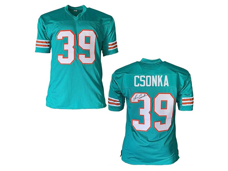 Larry Csonka Signed Autographed Miami Pro Style Blue Turquoise Football Jersey (JSA)