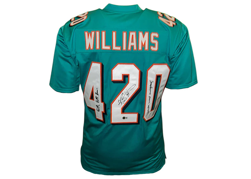 Ricky Williams Signed Teal Custom Jersey ��Puff Puff Run�� 2 Insc Beckett